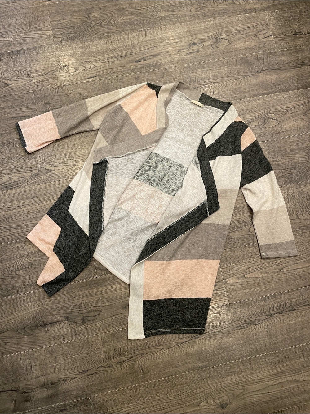 Flamingo Urban Striped Open-Front Cardigan - Pink, Gray, Black, Cream